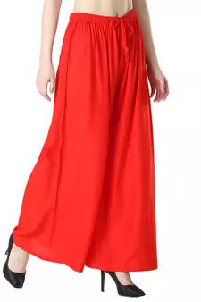 Women Red Solid Relaxed Fit Palazzo with Elastic Drawstring