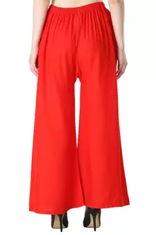 Women Red Solid Relaxed Fit Palazzo with Elastic Drawstring