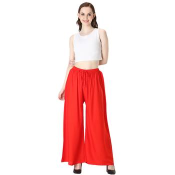 Women Red Solid Relaxed Fit Palazzo with Elastic Drawstring 5