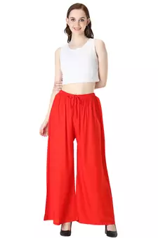 Women Red Solid Relaxed Fit Palazzo with Elastic Drawstring