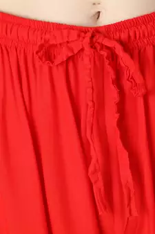 Women Red Solid Relaxed Fit Palazzo with Elastic Drawstring