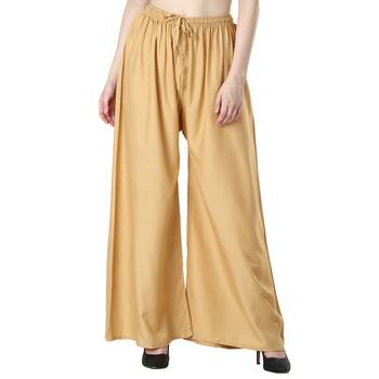 Women Gold Solid Relaxed Fit Palazzo with Elastic Drawstring 1