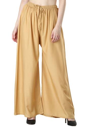 Women Gold Solid Relaxed Fit Palazzo with Elastic Drawstring