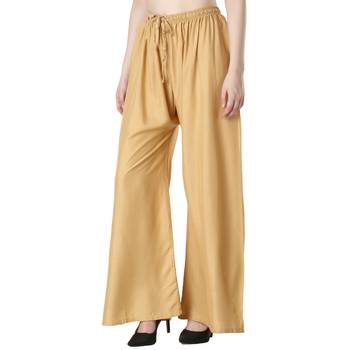 Women Gold Solid Relaxed Fit Palazzo with Elastic Drawstring 2