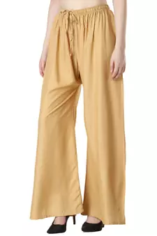 Women Gold Solid Relaxed Fit Palazzo with Elastic Drawstring