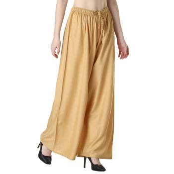 Women Gold Solid Relaxed Fit Palazzo with Elastic Drawstring 3
