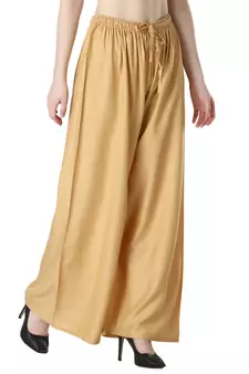 Women Gold Solid Relaxed Fit Palazzo with Elastic Drawstring