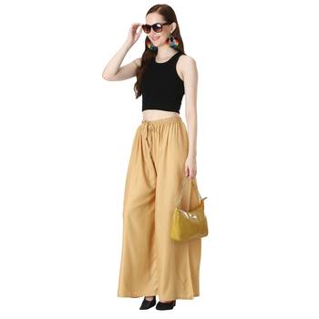 Women Gold Solid Relaxed Fit Palazzo with Elastic Drawstring 5