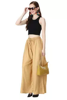 Women Gold Solid Relaxed Fit Palazzo with Elastic Drawstring