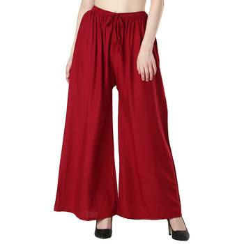 Women Maroon Solid Relaxed Fit Palazzo with Elastic Drawstring 1