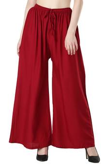 Women Maroon Solid Relaxed Fit Palazzo with Elastic Drawstring