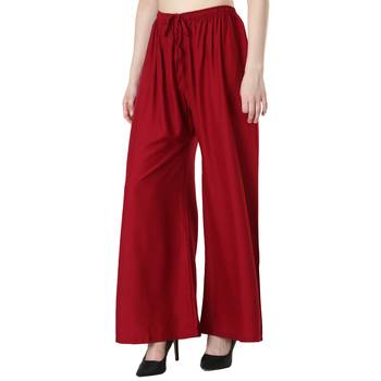 Women Maroon Solid Relaxed Fit Palazzo with Elastic Drawstring 2