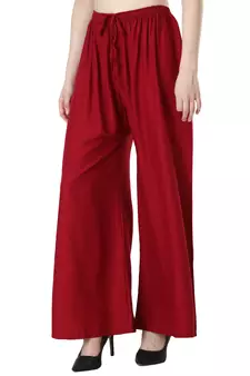 Women Maroon Solid Relaxed Fit Palazzo with Elastic Drawstring