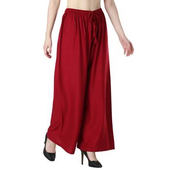 Women Maroon Solid Relaxed Fit Palazzo with Elastic Drawstring 3