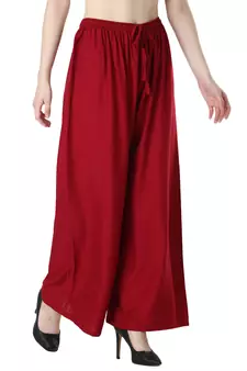 Women Maroon Solid Relaxed Fit Palazzo with Elastic Drawstring