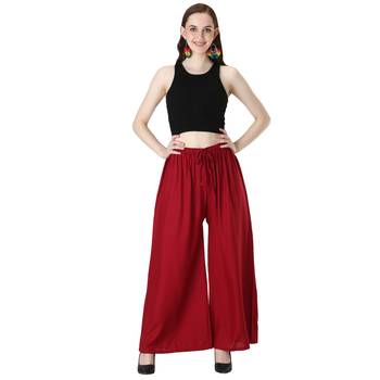 Women Maroon Solid Relaxed Fit Palazzo with Elastic Drawstring 5