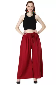 Women Maroon Solid Relaxed Fit Palazzo with Elastic Drawstring