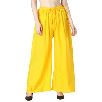 Women Yellow Solid Relaxed Fit Palazzo with Elastic Drawstring 1