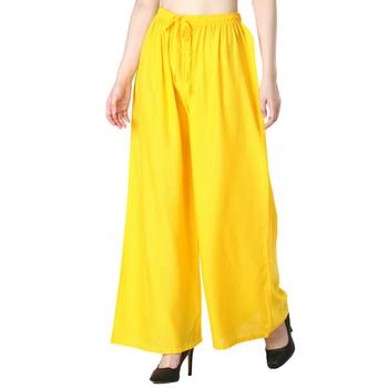 Women Yellow Solid Relaxed Fit Palazzo with Elastic Drawstring 2