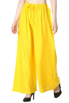 Women Yellow Solid Relaxed Fit Palazzo with Elastic Drawstring