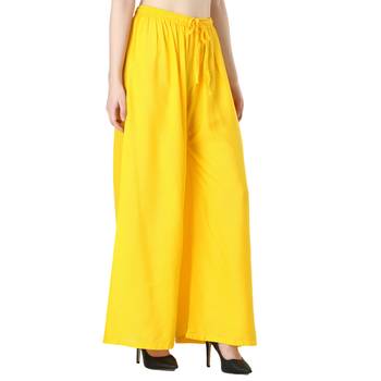 Women Yellow Solid Relaxed Fit Palazzo with Elastic Drawstring 3