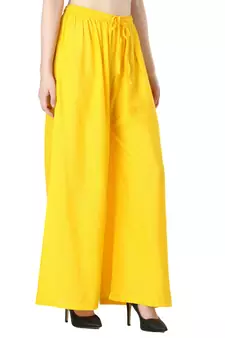 Women Yellow Solid Relaxed Fit Palazzo with Elastic Drawstring