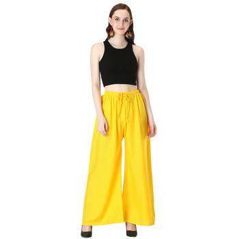 Women Yellow Solid Relaxed Fit Palazzo with Elastic Drawstring 5