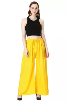 Women Yellow Solid Relaxed Fit Palazzo with Elastic Drawstring