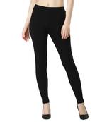Women Black Solid Elastic Waist Ankle Length Legging