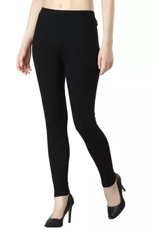 Women Black Solid Elastic Waist Ankle Length Legging