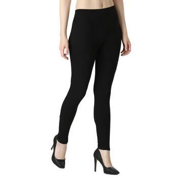 Women Black Solid Elastic Waist Ankle Length Legging 3