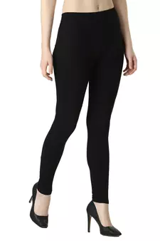 Women Black Solid Elastic Waist Ankle Length Legging