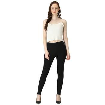 Women Black Solid Elastic Waist Ankle Length Legging 5