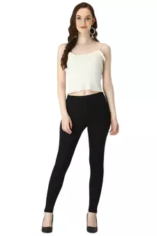 Women Black Solid Elastic Waist Ankle Length Legging