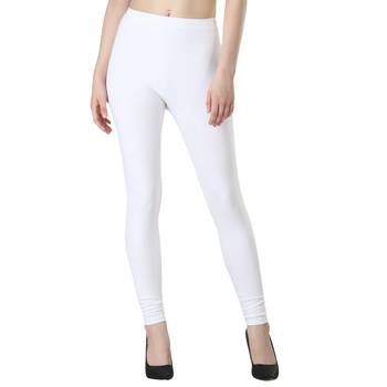 Women White Solid Elastic Waist Ankle Length Legging 1