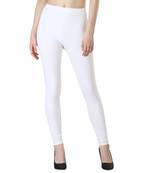 Women White Solid Elastic Waist Ankle Length Legging