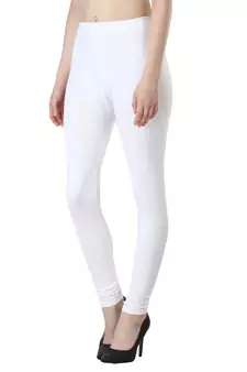 Women White Solid Elastic Waist Ankle Length Legging