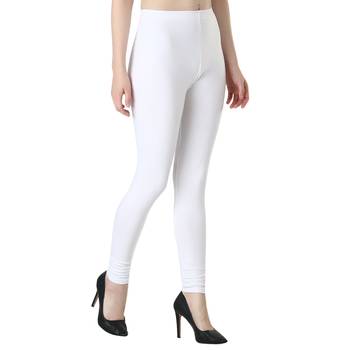 Women White Solid Elastic Waist Ankle Length Legging 3