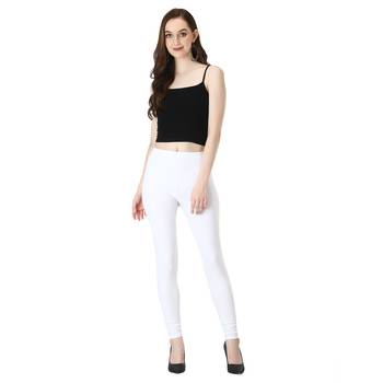 Women White Solid Elastic Waist Ankle Length Legging 5