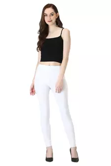 Women White Solid Elastic Waist Ankle Length Legging