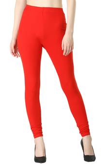 Women Red Solid Elastic Waist Ankle Length Legging