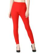 Women Red Solid Elastic Waist Ankle Length Legging