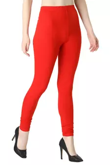 Women Red Solid Elastic Waist Ankle Length Legging