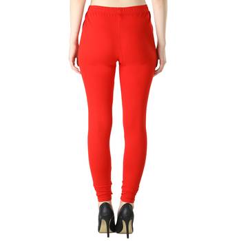 Women Red Solid Elastic Waist Ankle Length Legging 4