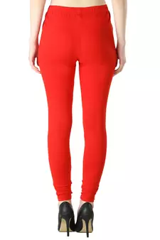 Women Red Solid Elastic Waist Ankle Length Legging