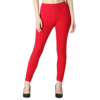 Women Pink Solid Elastic Waist Ankle Length Legging 1