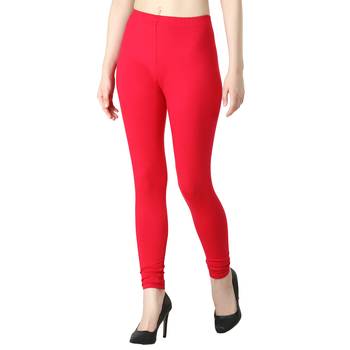 Women Pink Solid Elastic Waist Ankle Length Legging 2