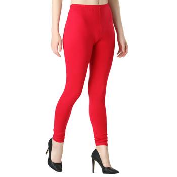Women Pink Solid Elastic Waist Ankle Length Legging 3