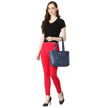 Women Pink Solid Elastic Waist Ankle Length Legging 5