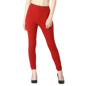 Women Maroon Solid Elastic Waist Ankle Length Legging 1
